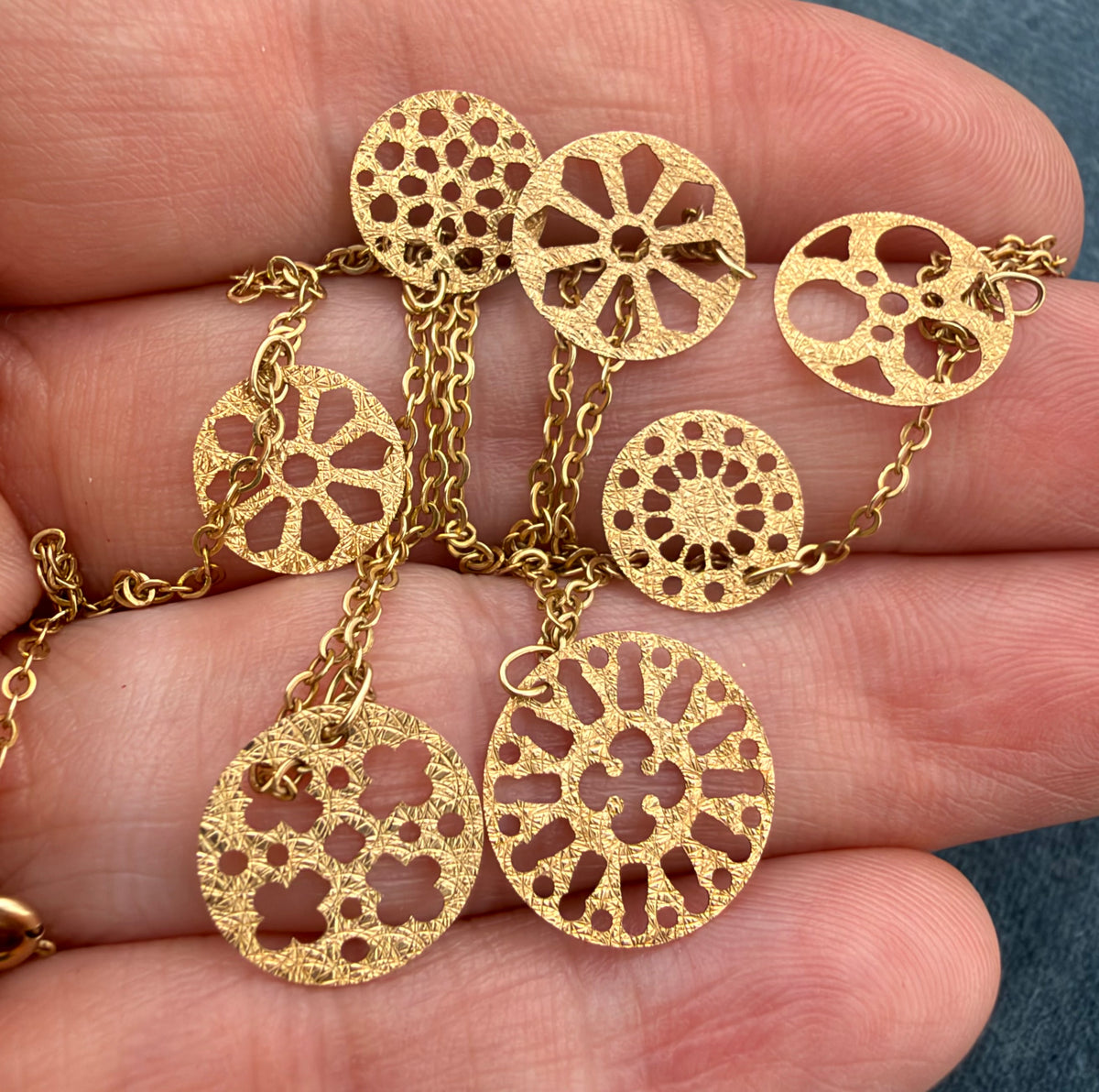 14k Yellow Gold Mandala Charms Station Chain Necklace. Minty!