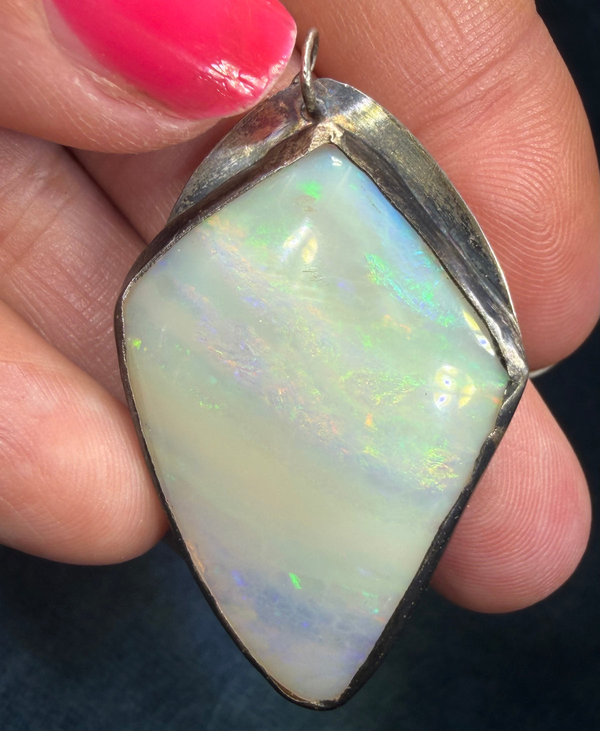 Australian Opal 925 Silver Kite-Shaped Pendant. 1.7"+ 9g *Video*
