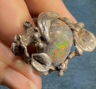 Mexican Jelly Boulder Opal Artisan Forest 925 Ring. 0.8" Wide *Video*