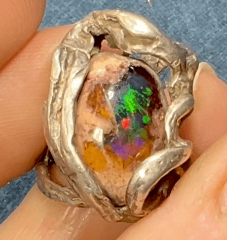 Mexican Jelly Boulder Opal Artisan Silver Ring. 0.9" Wide *Video*