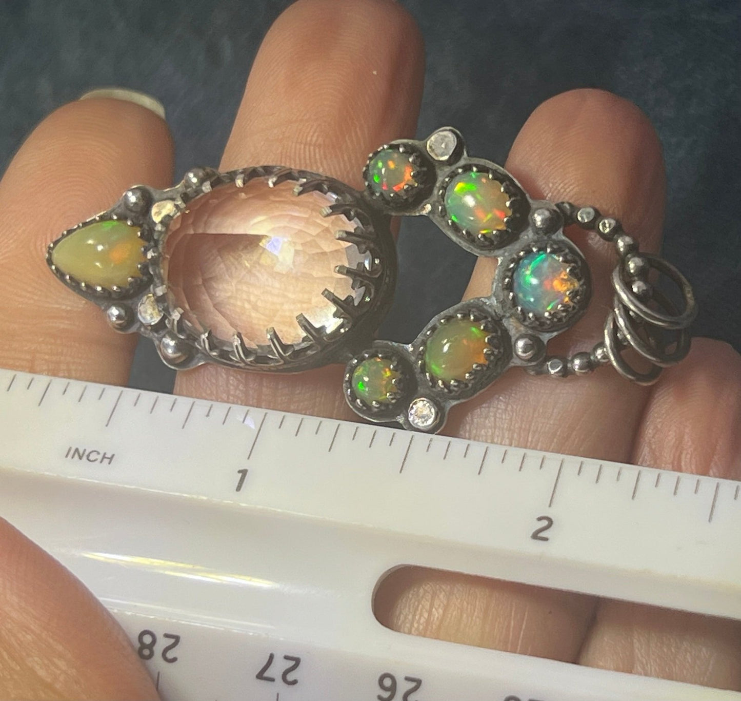 Old Pawn Ethiopian Jelly Opal 925 Pendant w Prism. 2" 13g *VIDEO**