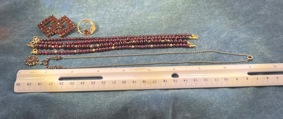 UNDER COST - Lot of 925 Jewelry w 14k + 10k Gold Garnet Items - Box 17