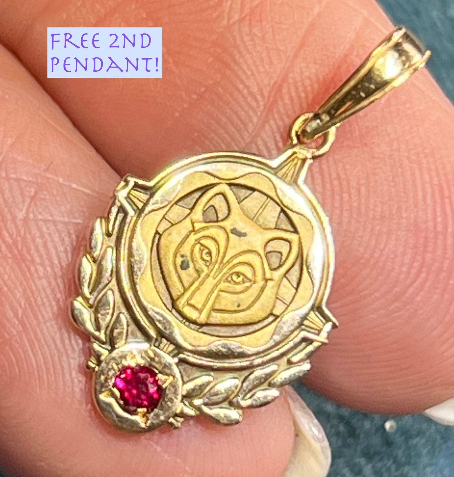 10K Carved Yellow Gold WOLF Pendant. Free 2nd Pendant!