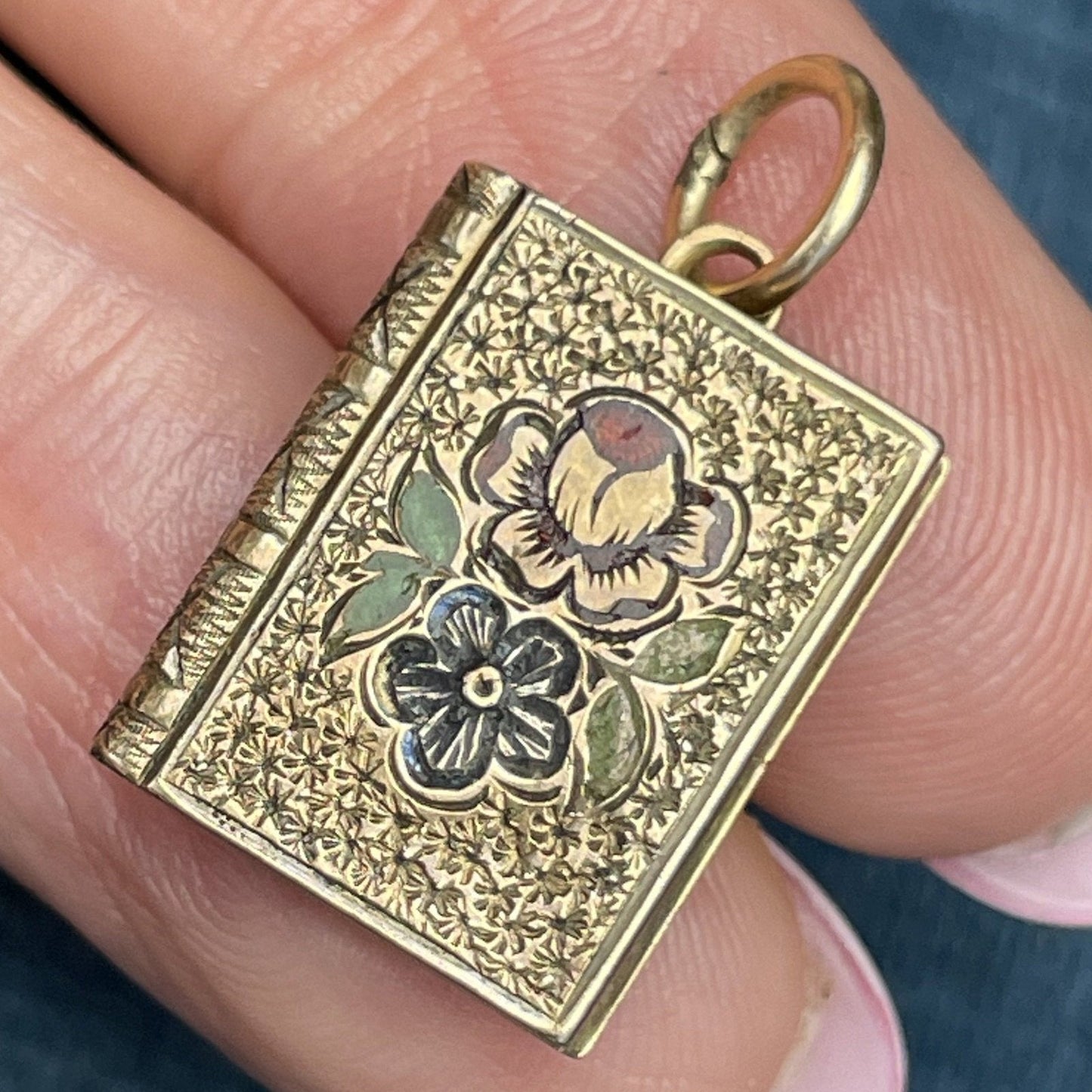 10K Yellow Gold 1800s Book LOCKET w Victorian TINTYPE Portraits