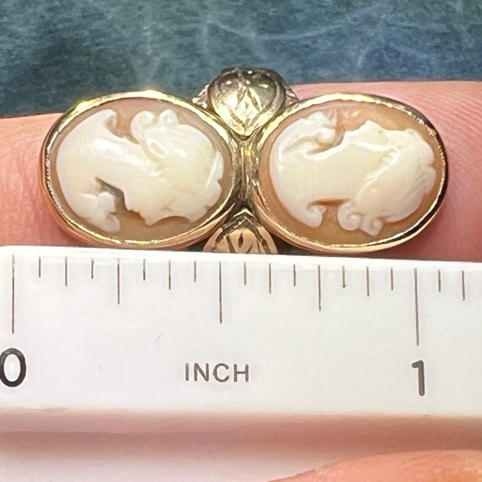 10K Yellow Gold DOUBLE Cameo Ring. Sisters, Mother/Daughter, Friends