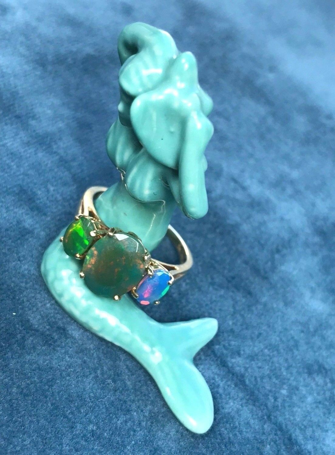 10K Yellow Gold + Opal Ring. Natural Ethiopian Welo Opal. Greens & Blues