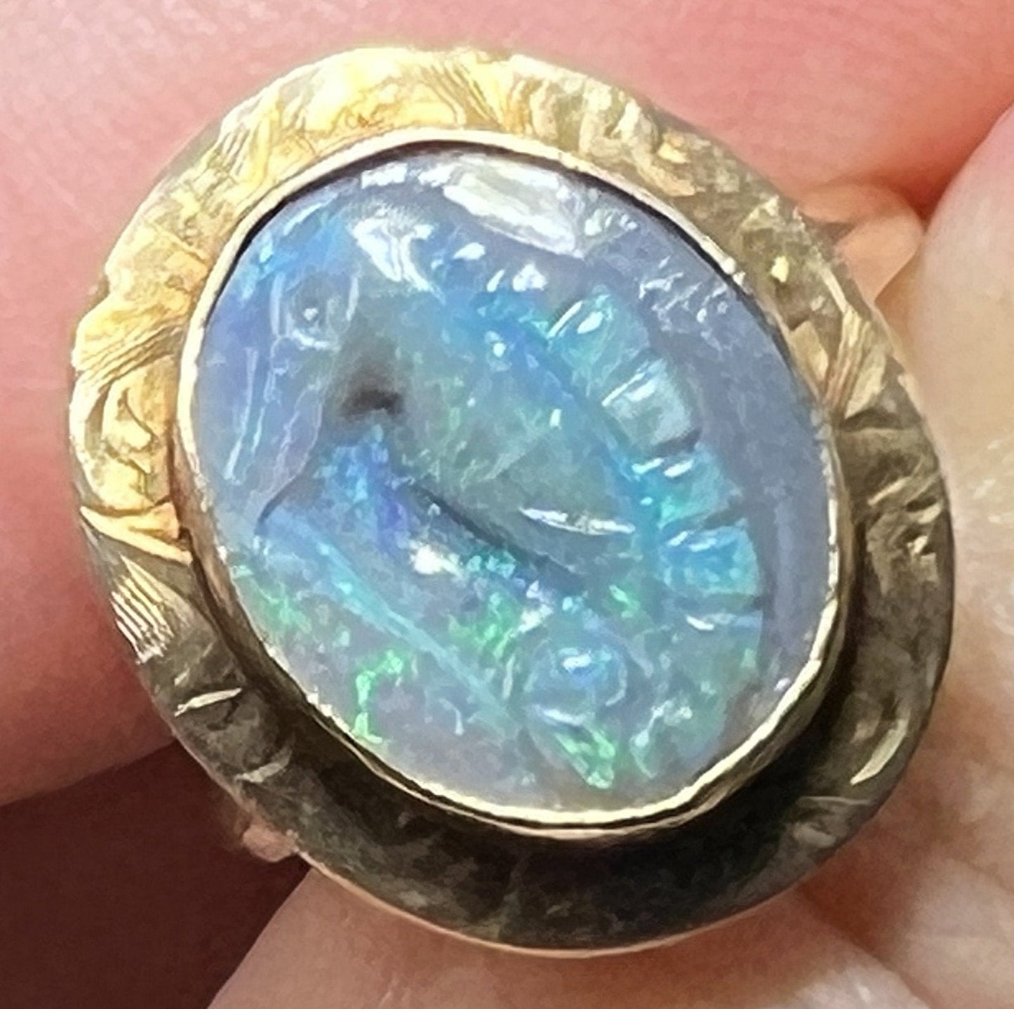 10k Gold Carved Australian Black Opal "Seahorse" Ring **VIDEO**