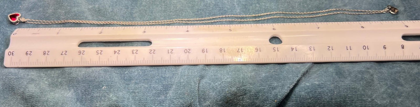 10k White Gold Ruby & Diamond TINY Heart Pendant *FREE* 10k 18" Chain