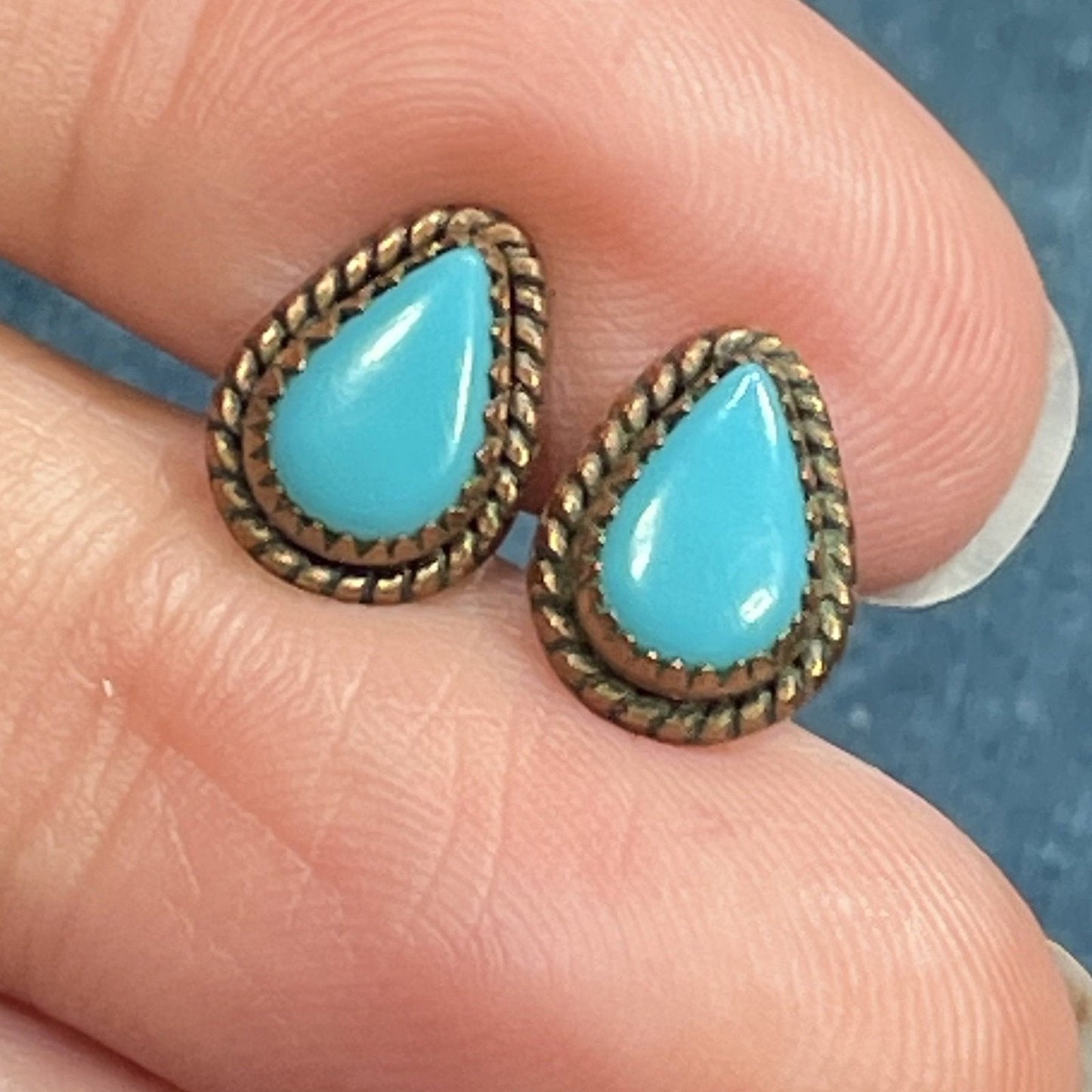 10k Yellow Gold & Copper Turquoise Teardrop Earrings