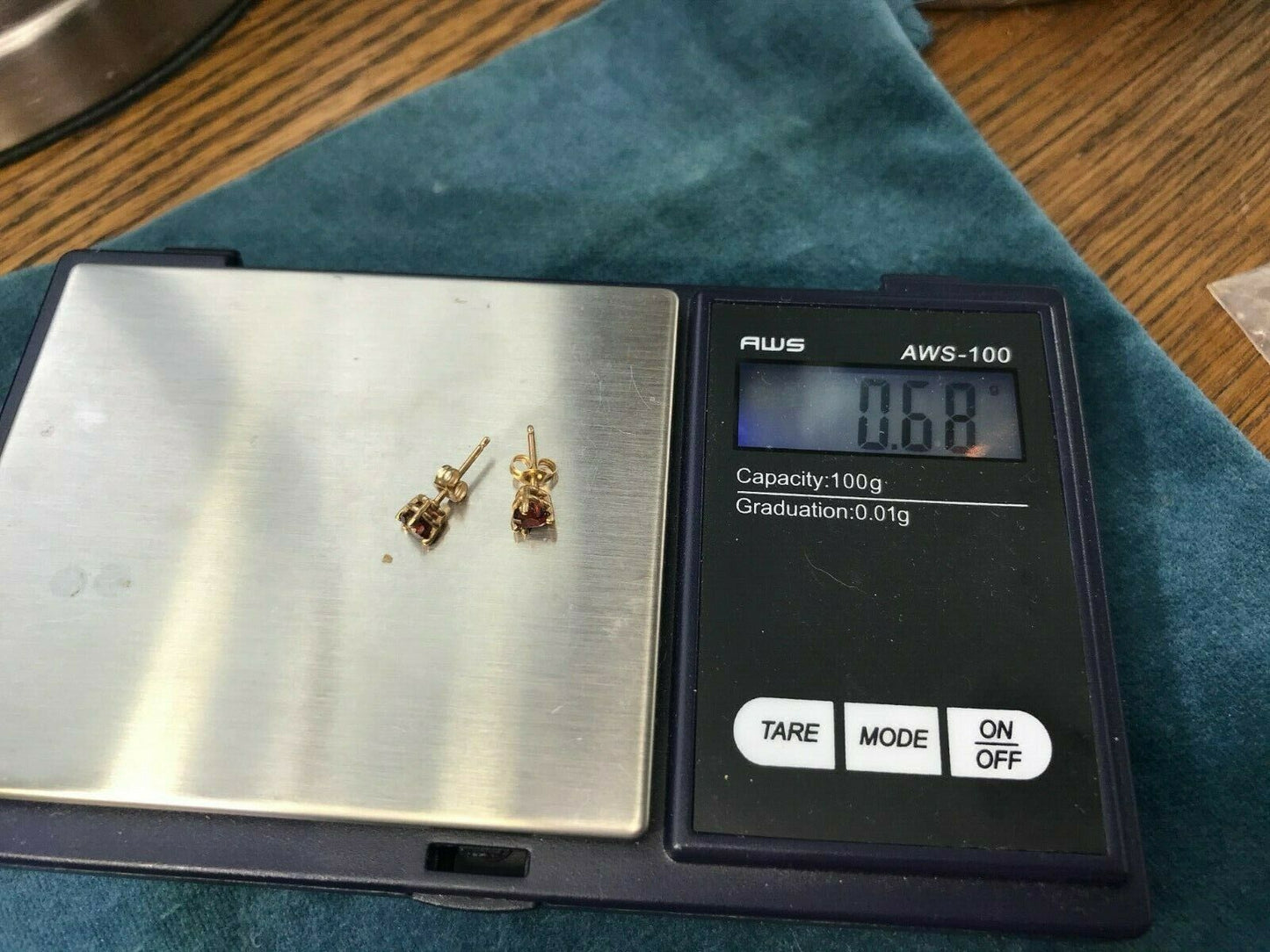 10k Yellow Gold Ruby Red Garnet Heart Earrings. TINY