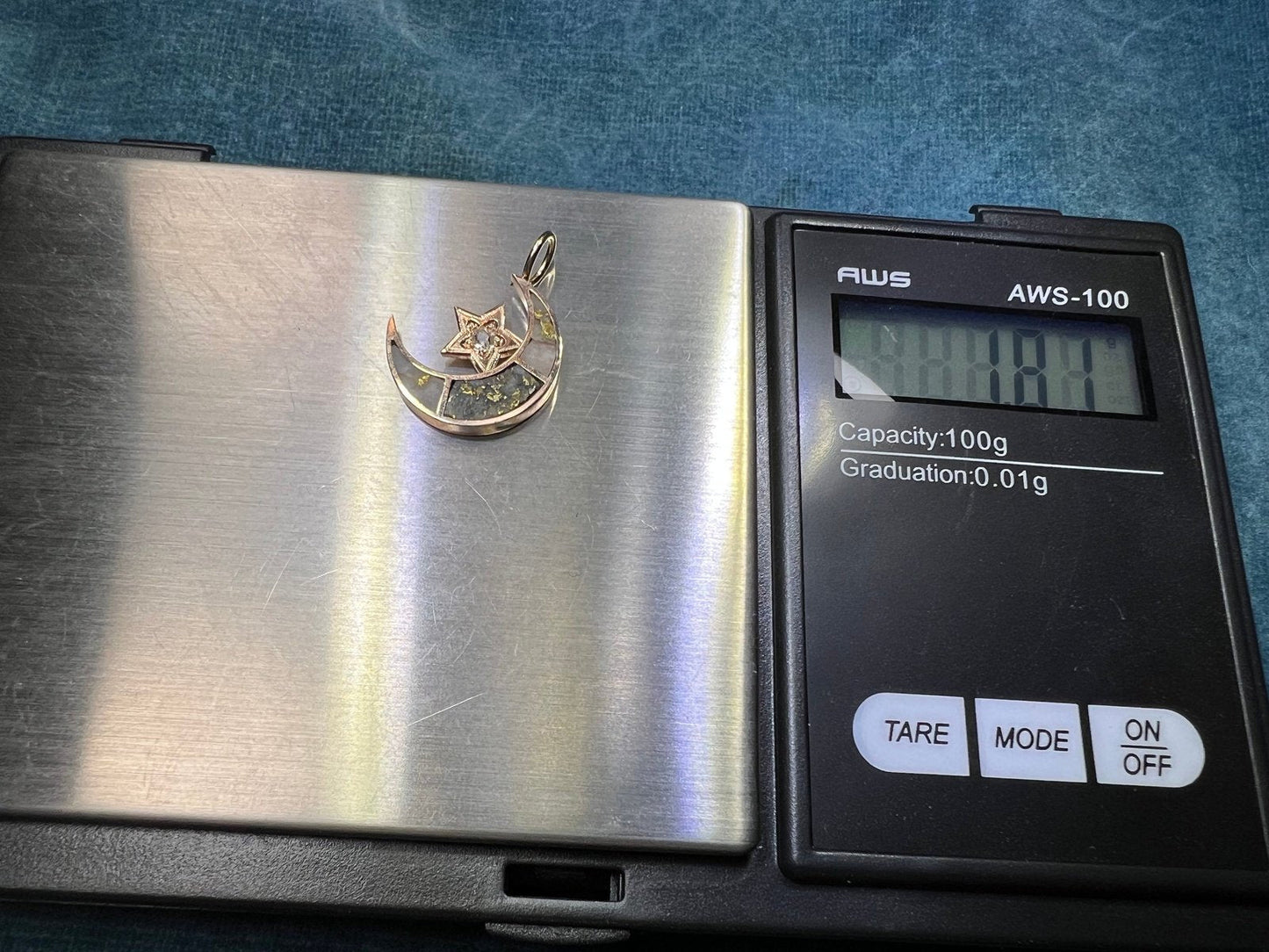 10k Gold Alaskan Gold Quartz Moon + Diamond Star Pendant