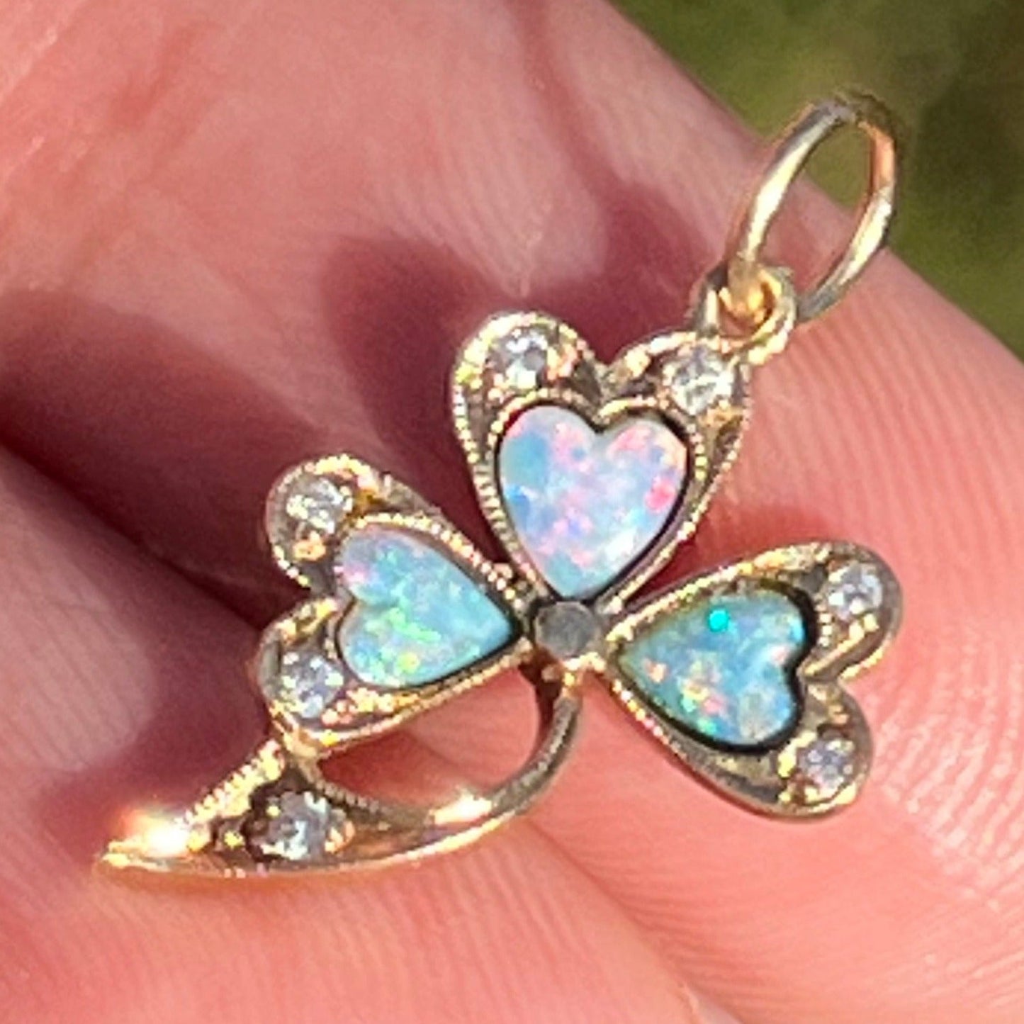 10k Gold Australian Opal + Diamond Shamrock Pendant *Video*