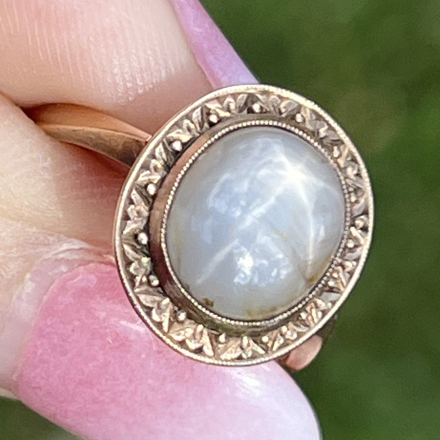 10k Gold Natural Gray Star Sapphire Ring. Bezel Setting **VIDEO**