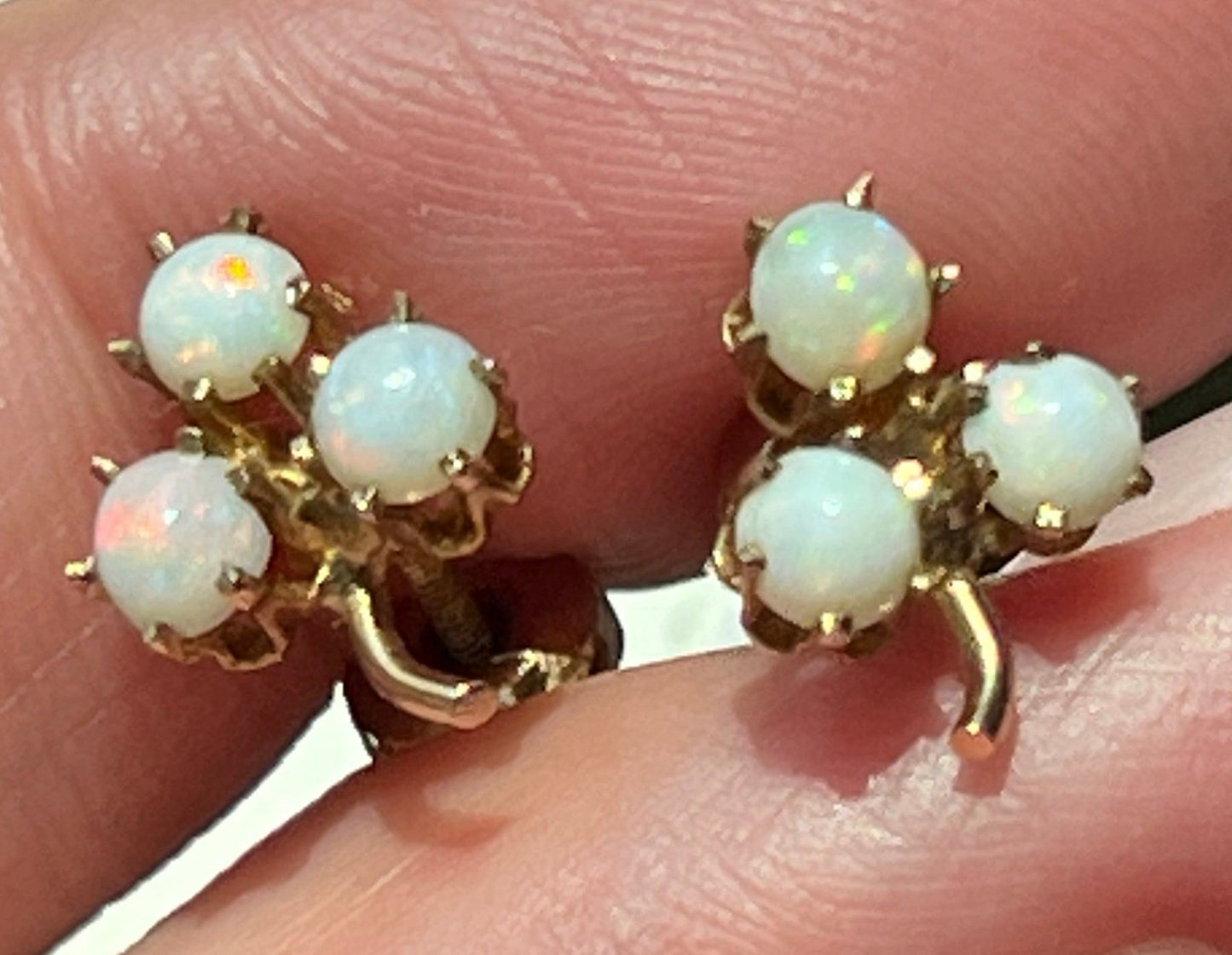 10k Rose Gold Australian Opal Clover Antique TINY Earrings **VIDEO**
