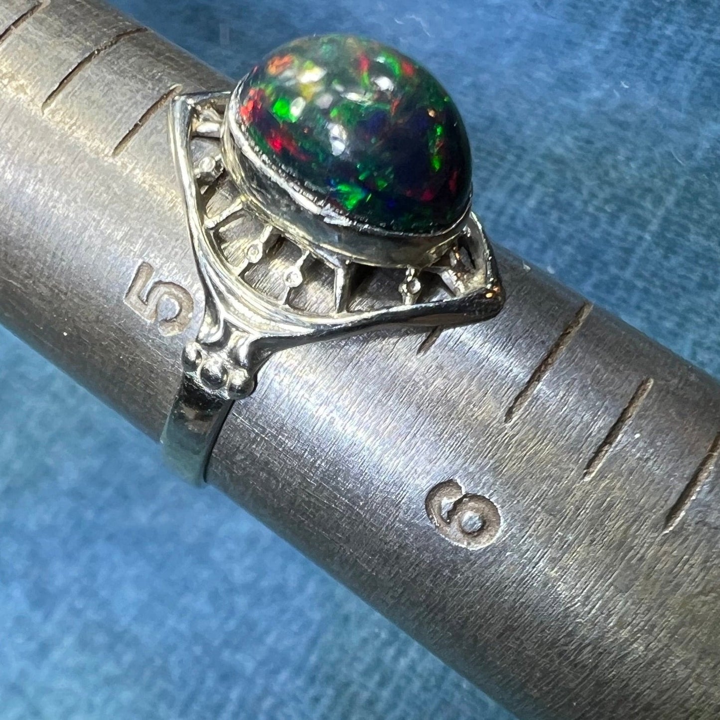 10k White Gold Black Ethiopian Welo Opal Ring **VIDEO**