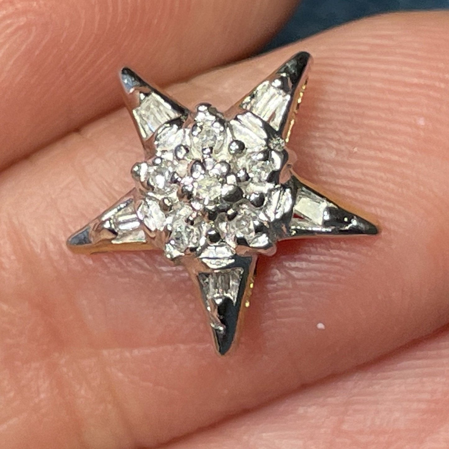 10k White Gold STAR SNOWFLAKE Slide Pendant w Diamonds