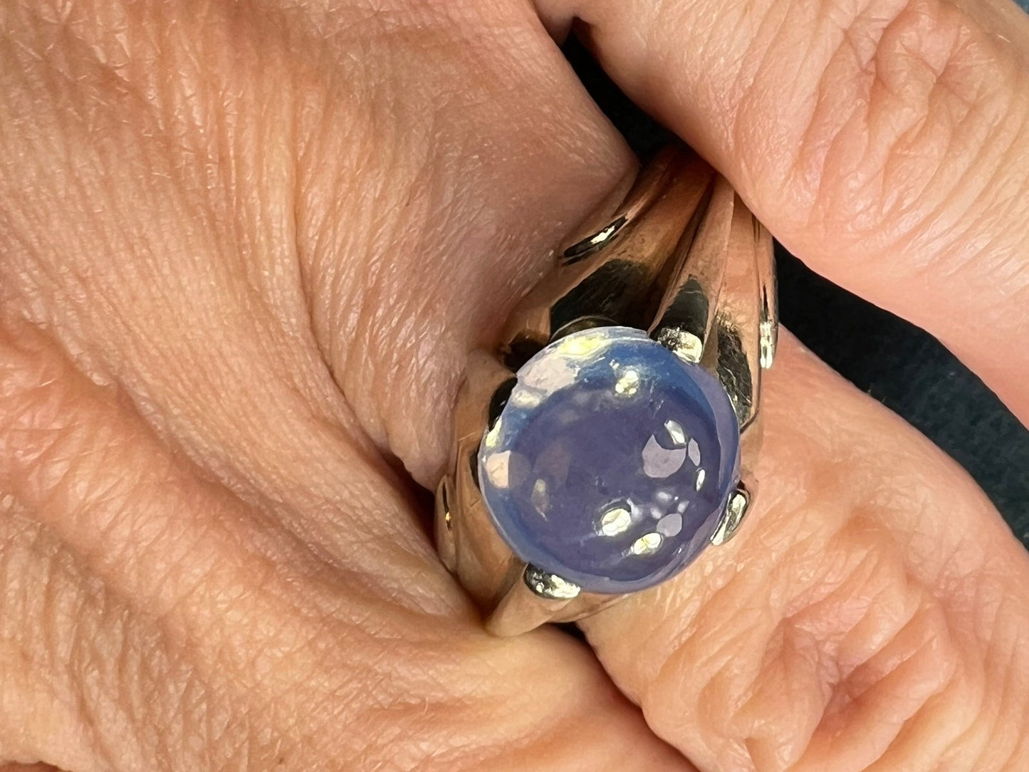 10k White Gold Synthetic 5 Ct Blue Sapphire Cabochon Ring. 10g