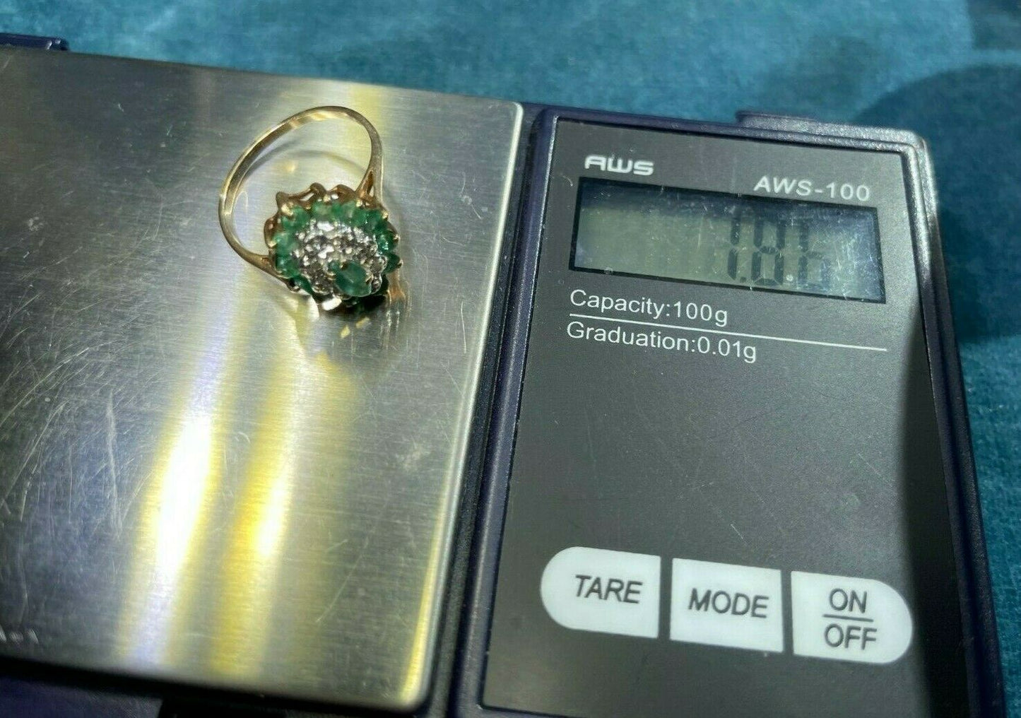 10k Yellow Gold 1.1 TCW Emerald & Diamond Ballerina Cluster Ring