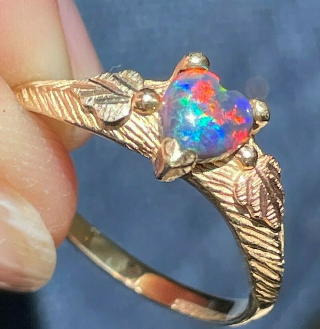 10k Yellow Gold Australian Black Opal Heart Ring *VIDEO*_21_281