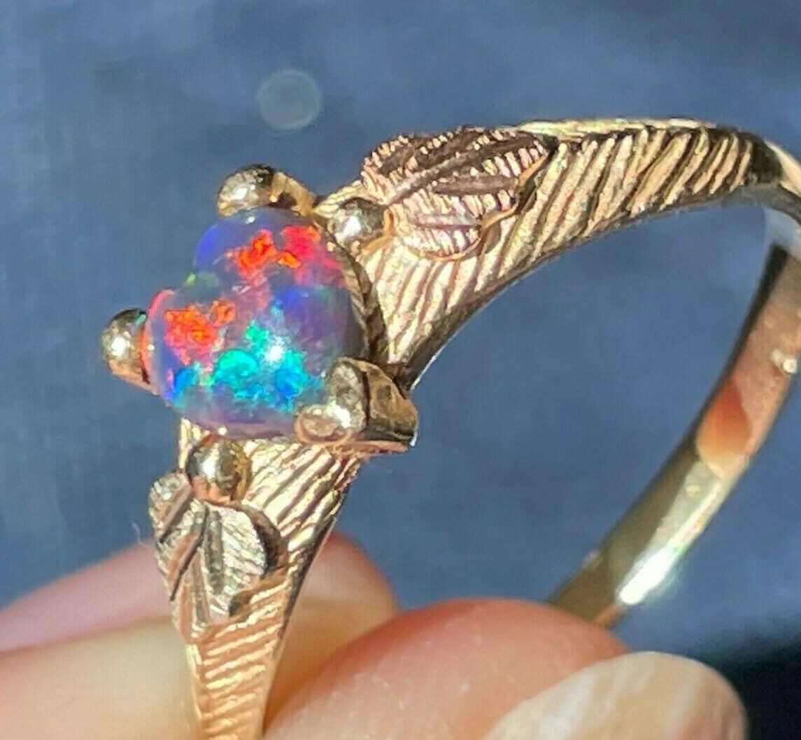 10k Yellow Gold Australian Black Opal Heart Ring *VIDEO*_21_281