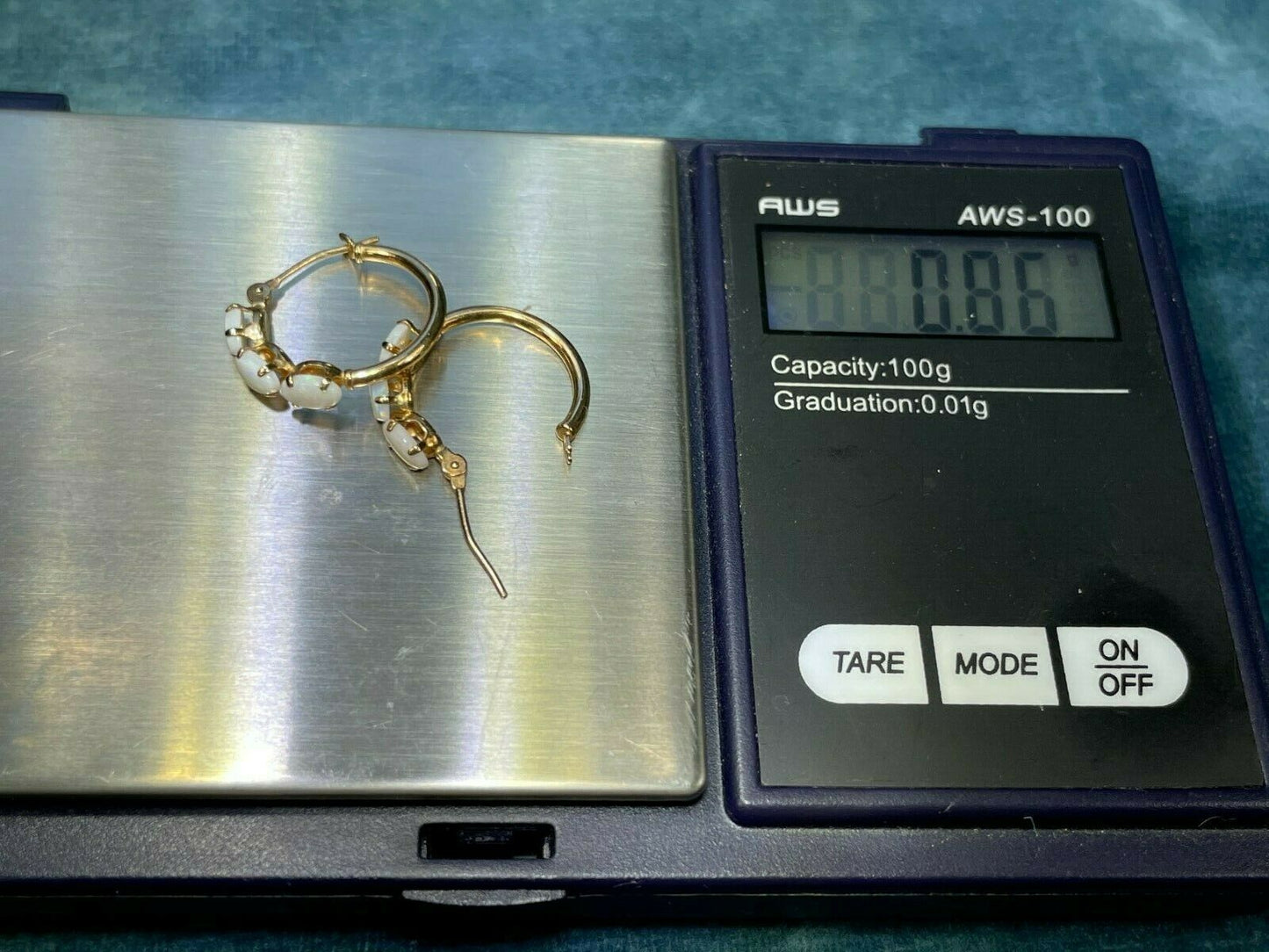 10k Yellow Gold Australian Opal Hoop Earrings. 3/4" Medium Size. 21_364