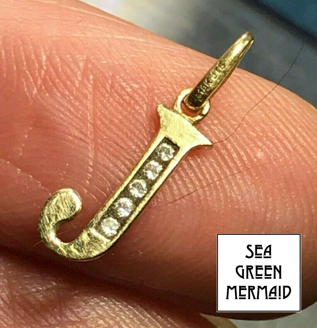 10k Yellow Gold Diamond Letter "J" Initial Pendant. TINY-b40_20