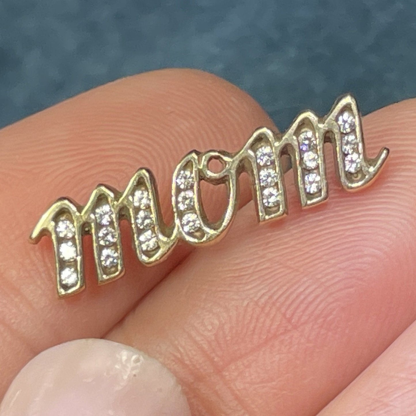 10k Yellow Gold Diamond MOM Slide Pendant. Cursive. Tiny!