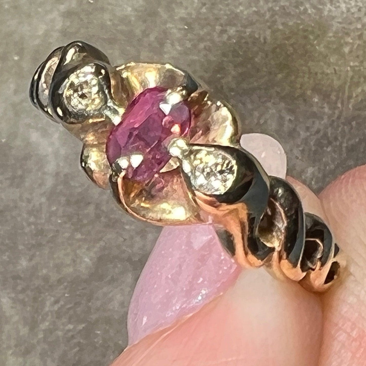 10k Yellow Gold Mama + Papa Diamond Snake Ring w Ruby Egg