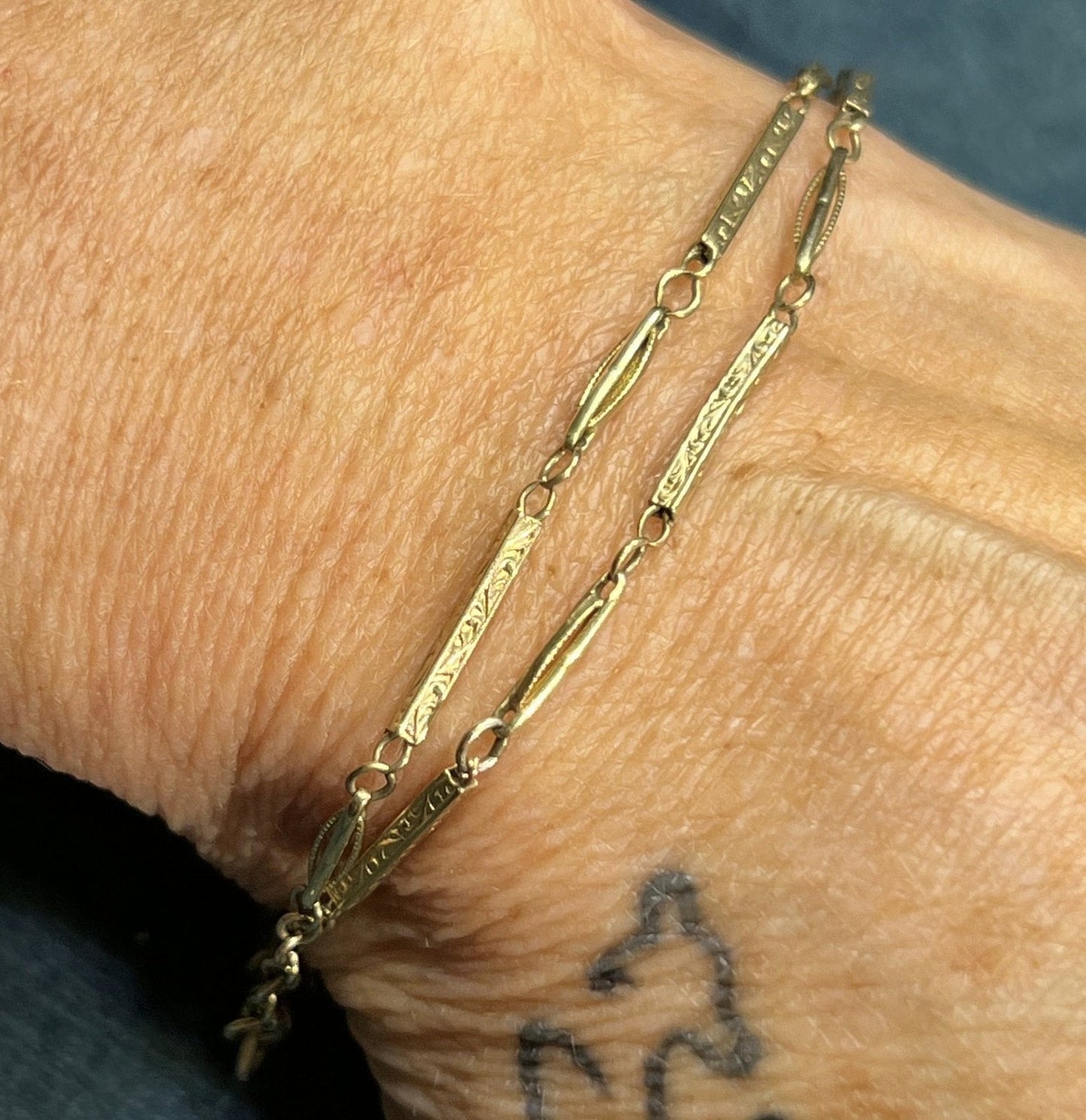 10k Yellow Gold Pocket Watch Chain. 13.5" Bracelet.