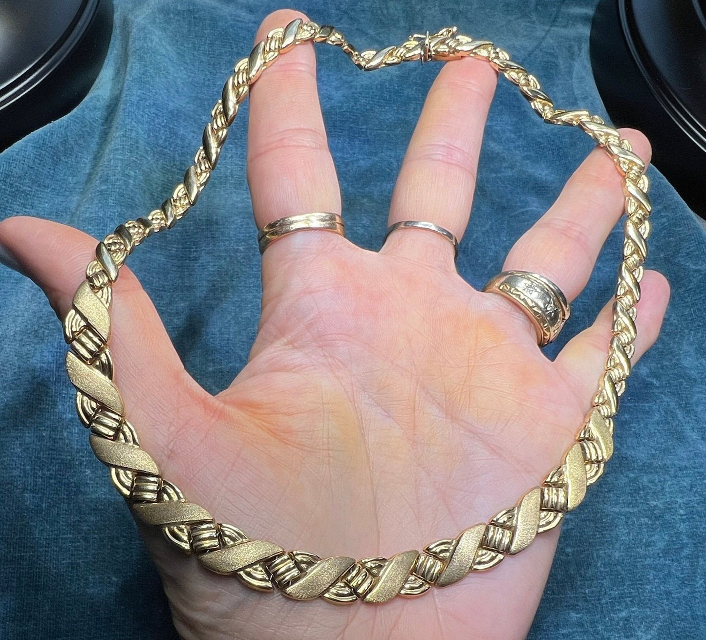 10k Yellow Gold Woven Braided Rope Link Collar Chain Necklace. 18g
