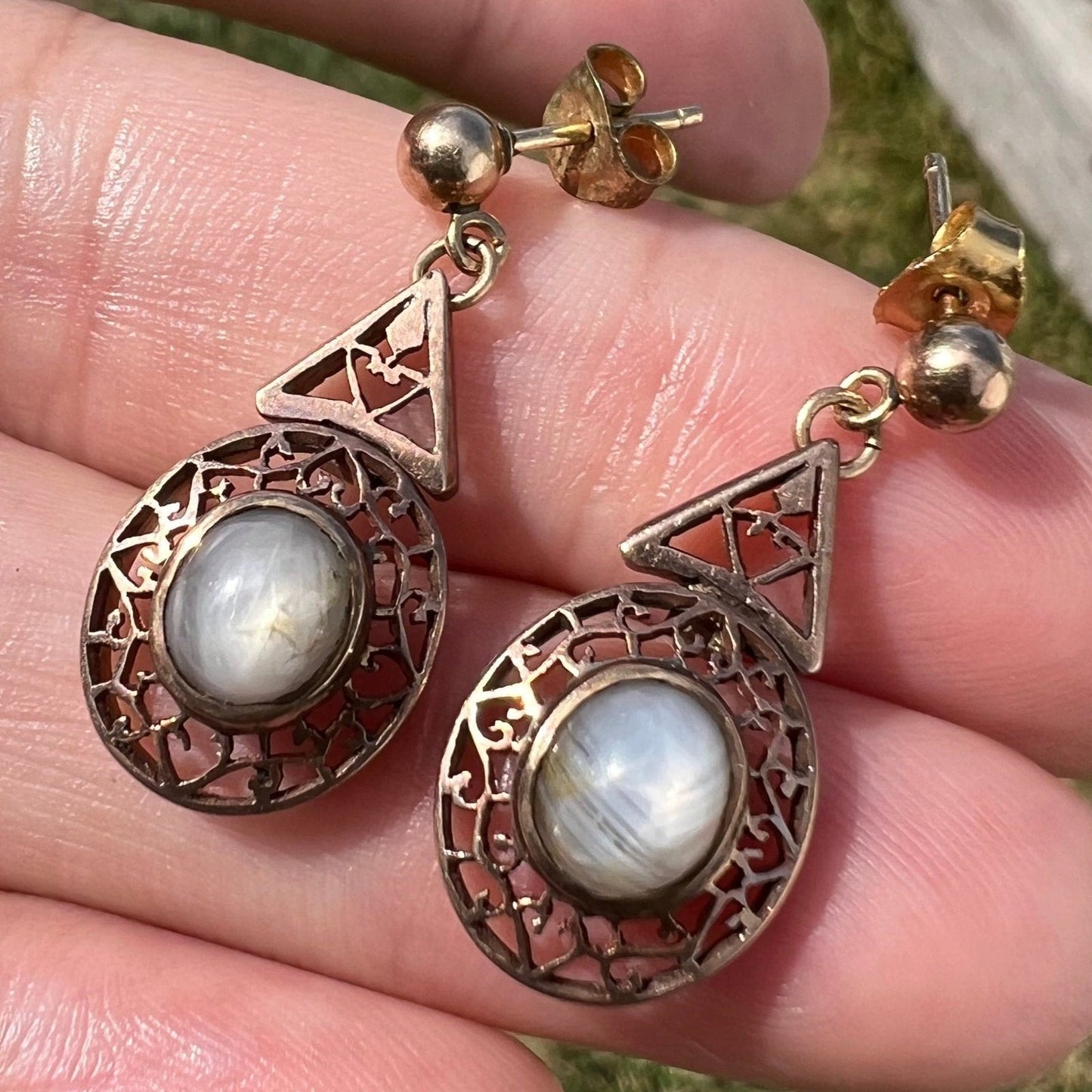 10k Yellow Rose Gold 3 TCW Star Sapphire Dangly Earrings *Video*