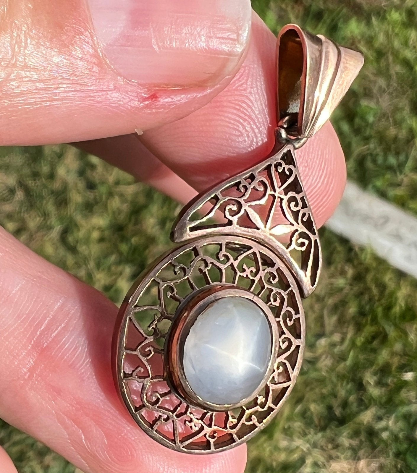 10k Yellow Rose Gold 8 Ct Star Sapphire Filigree Pendant *Video*