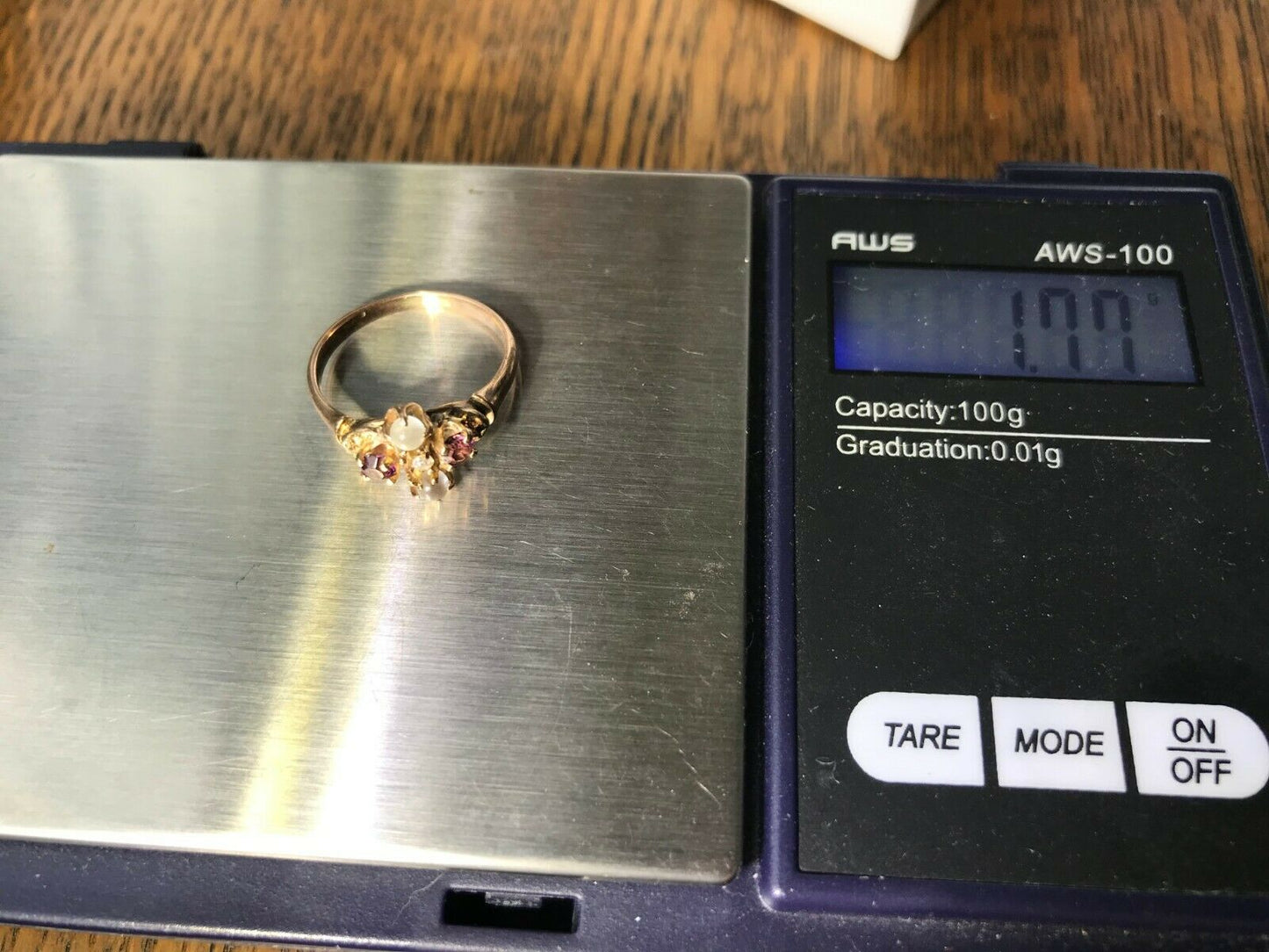 10k Yellow Rose Gold MOONSTONE, Garnet & Diamond Victorian Ring -K8L8J