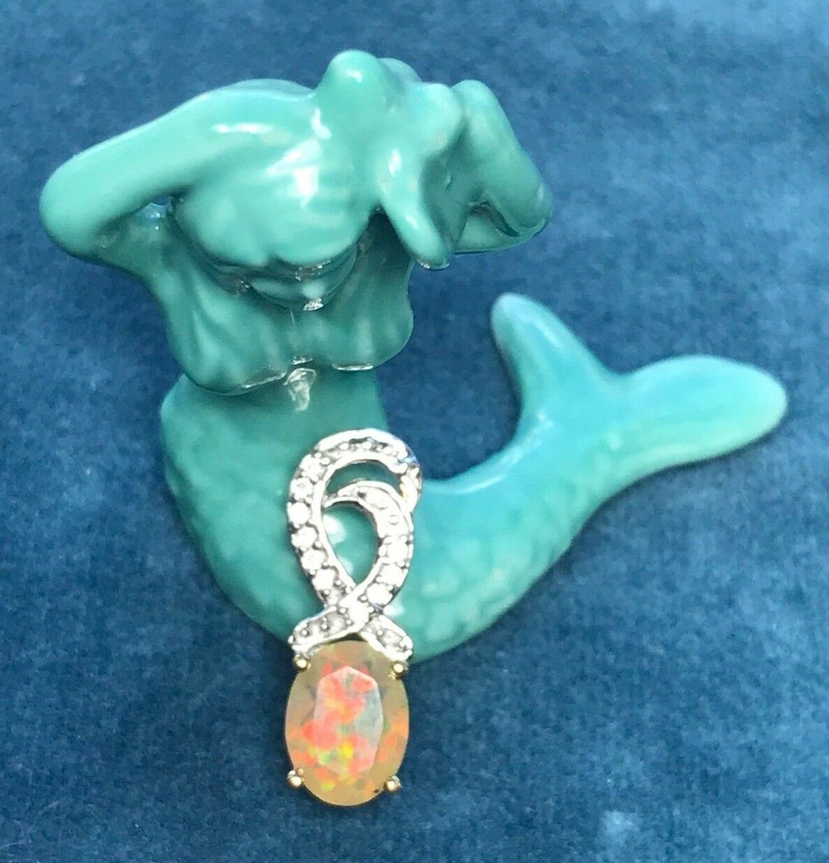 10k Yellow & White Gold Pendant w Natural Ethiopian Fire Opal. Sparkly CZs-K4L6