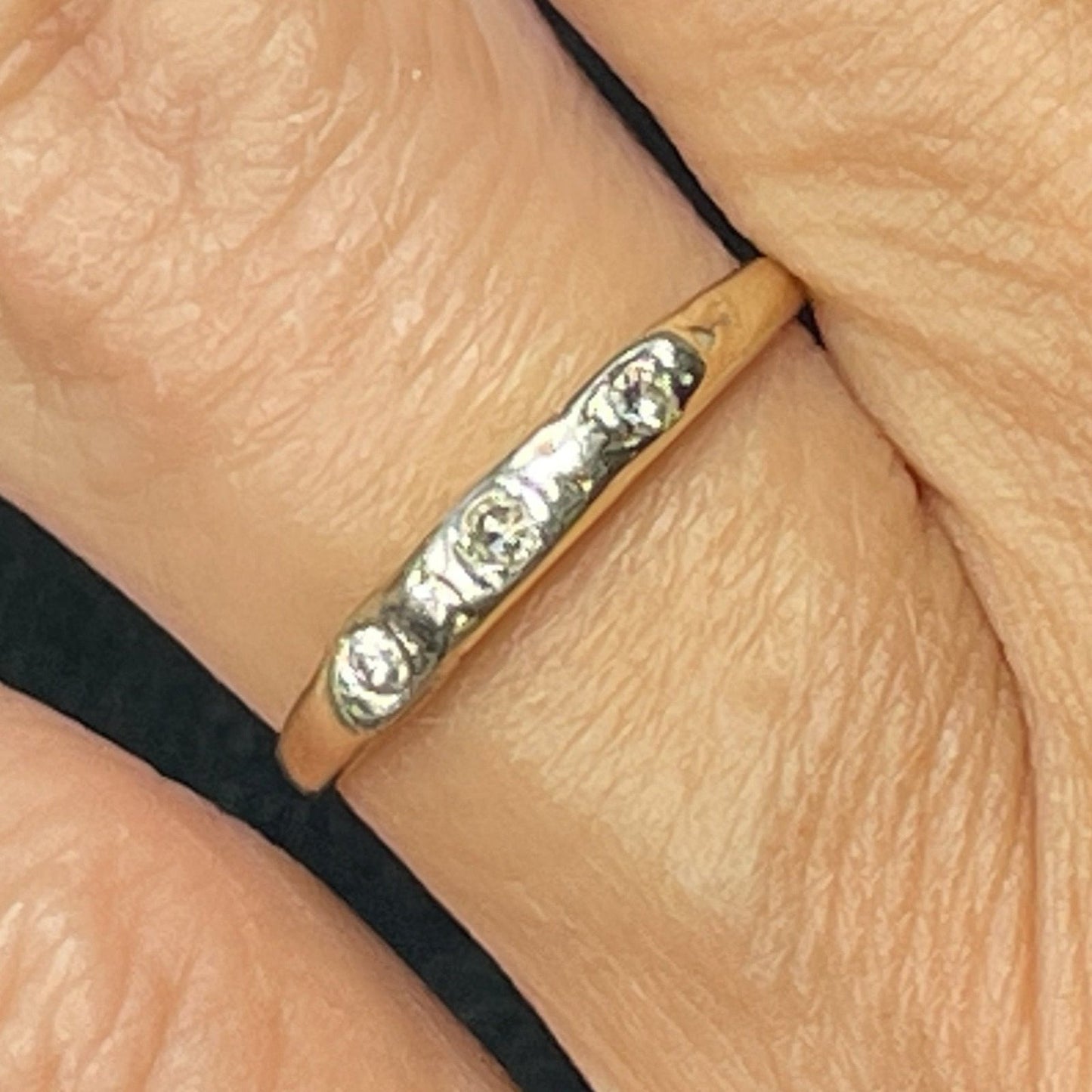 14K Yellow Gold Diamond Ring Band. Art Deco. TINY!