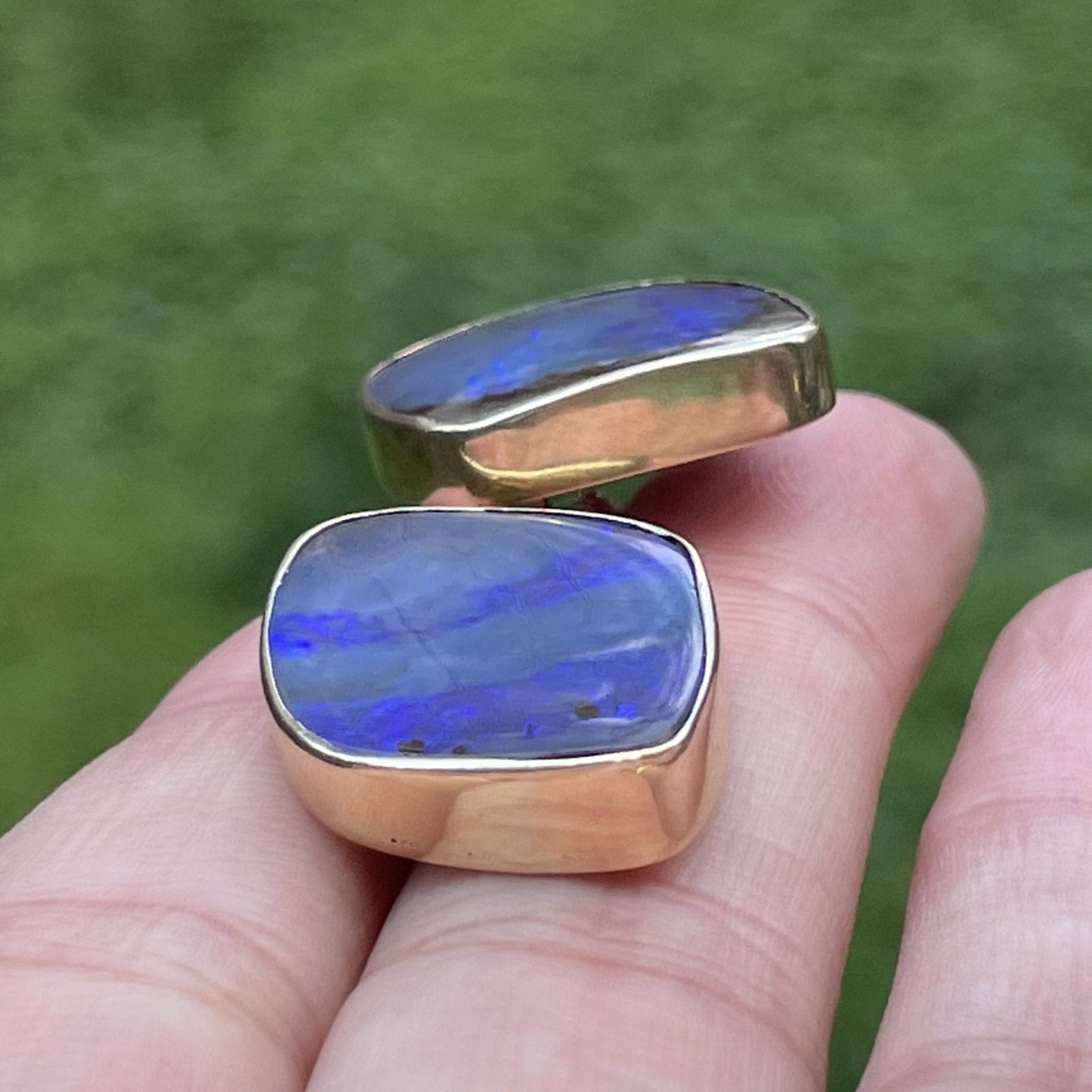 14k Gold Australian Purple Black Boulder Opal Earrings. 1" *Video*