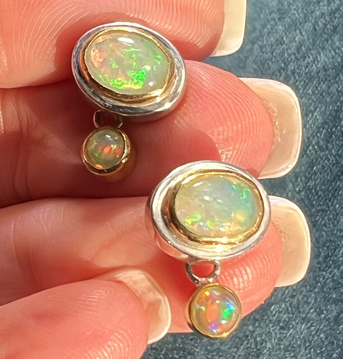 14k Gold Bezel + 925 Ethiopian Welo Jelly Opal Earrings *Video*