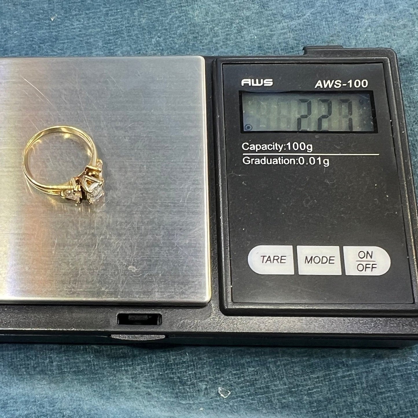 14k Gold Emerald Cut Diamond Ring w Trillion Accents. Engagement