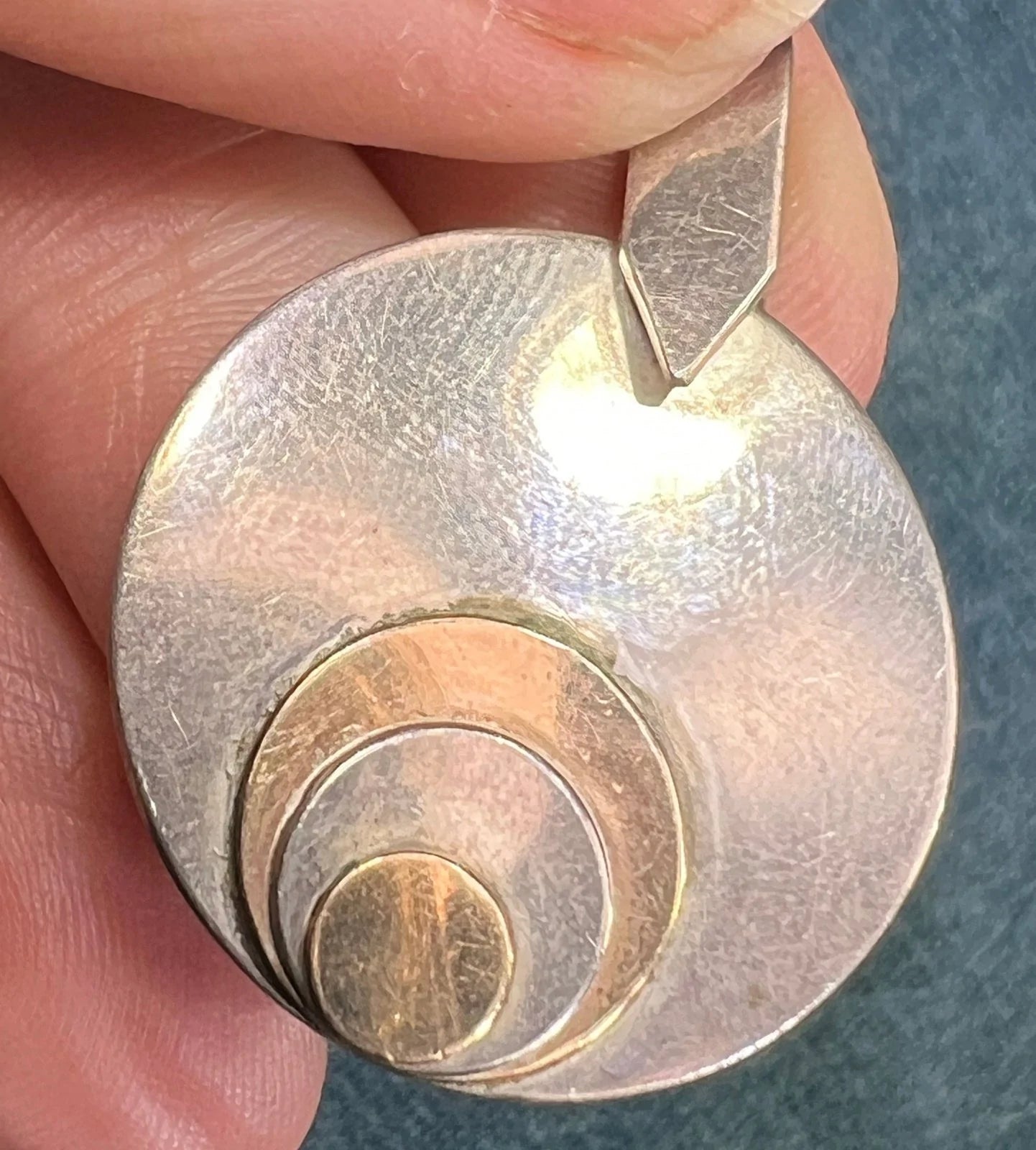 14k Gold + Silver Lunar Phases Full Crescent Moon Pendant. 1.4" + 5g