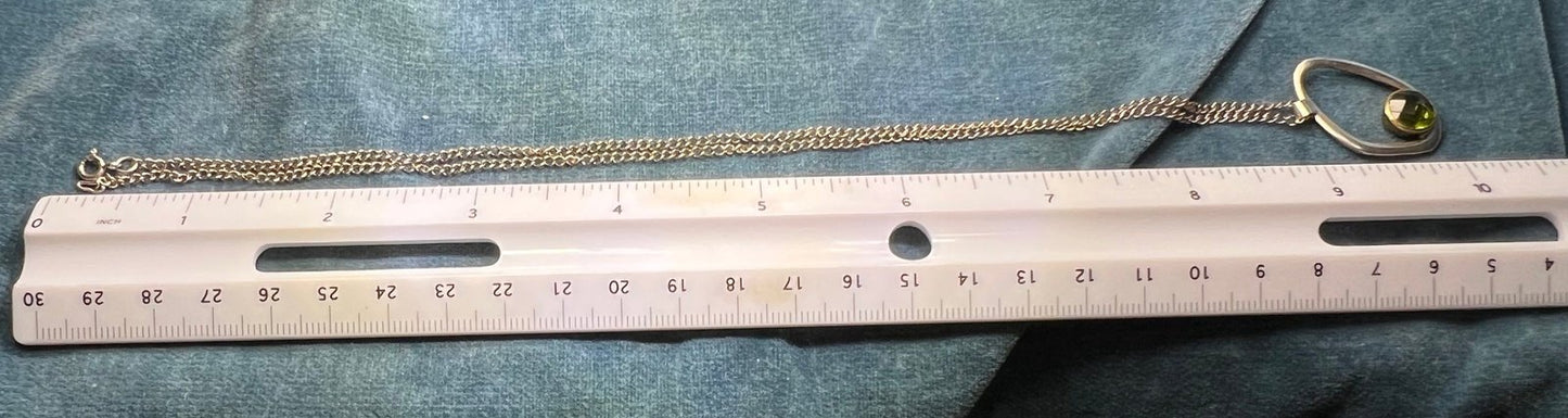 14k + Silver 3.5 Ct Peridot MCM Modern Pendant w Chain