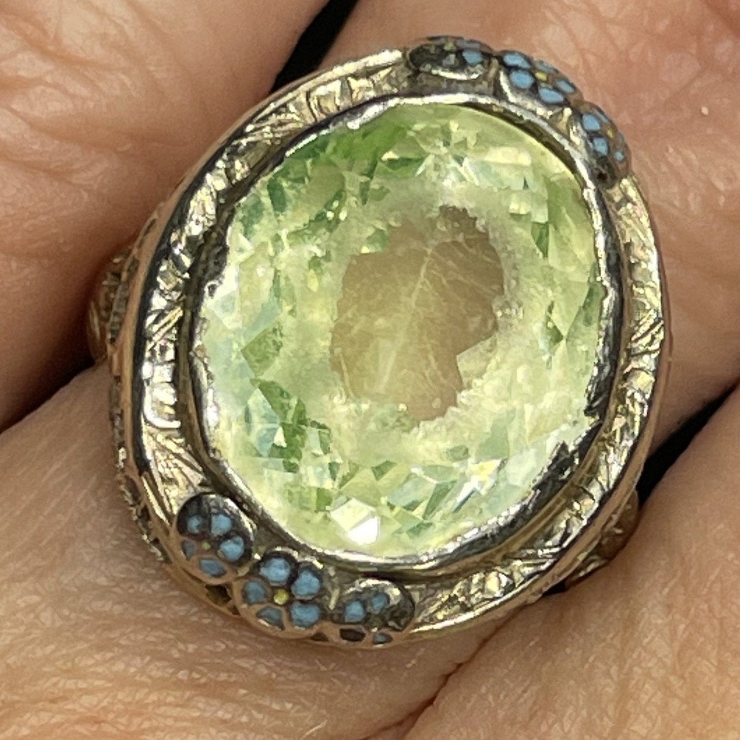 14k White Gold Antique Forget-Me-Not Filigree Ring