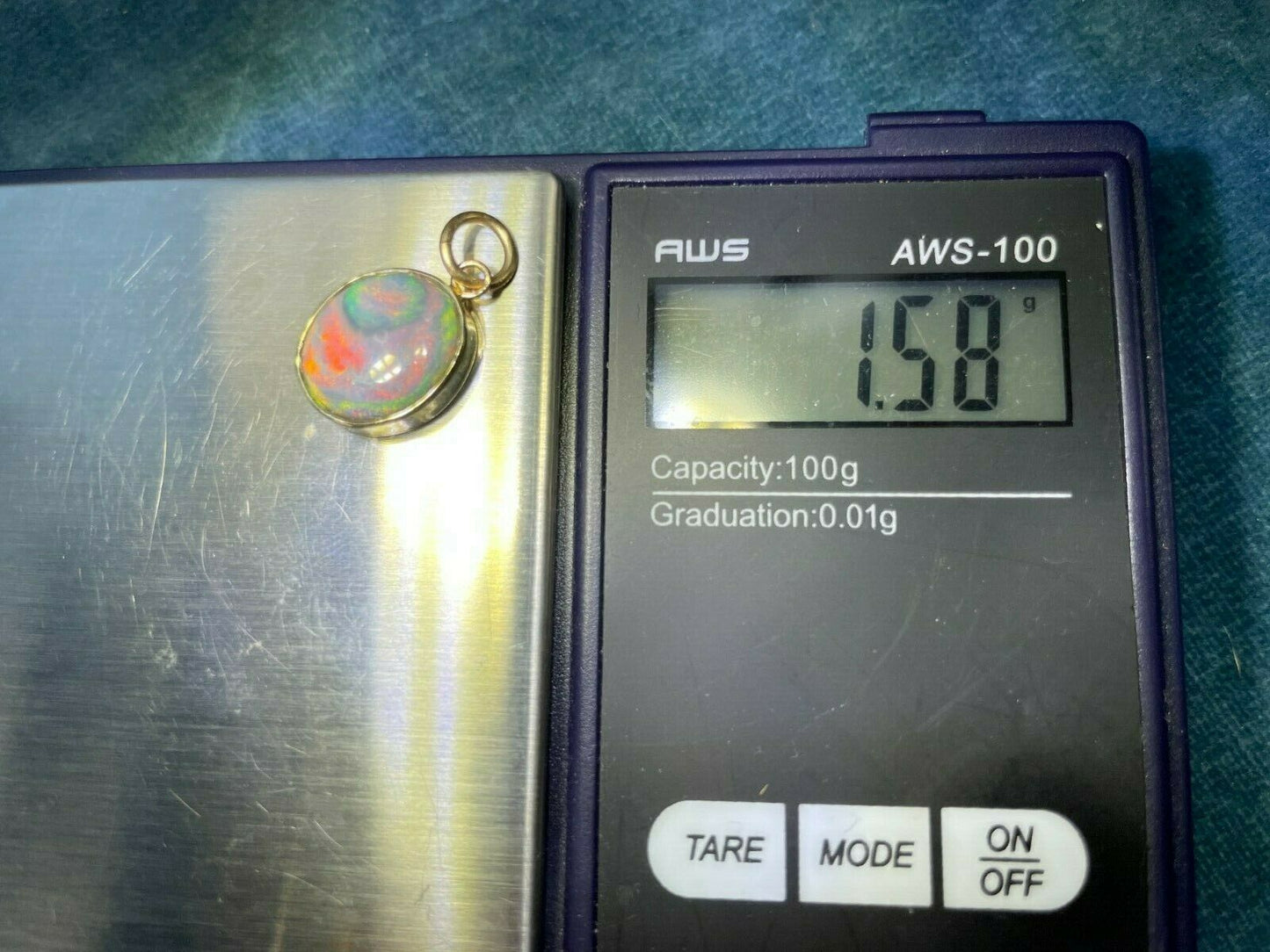 14k White Gold Australian Black Opal Pendant. ***VIDEO*** 21_350