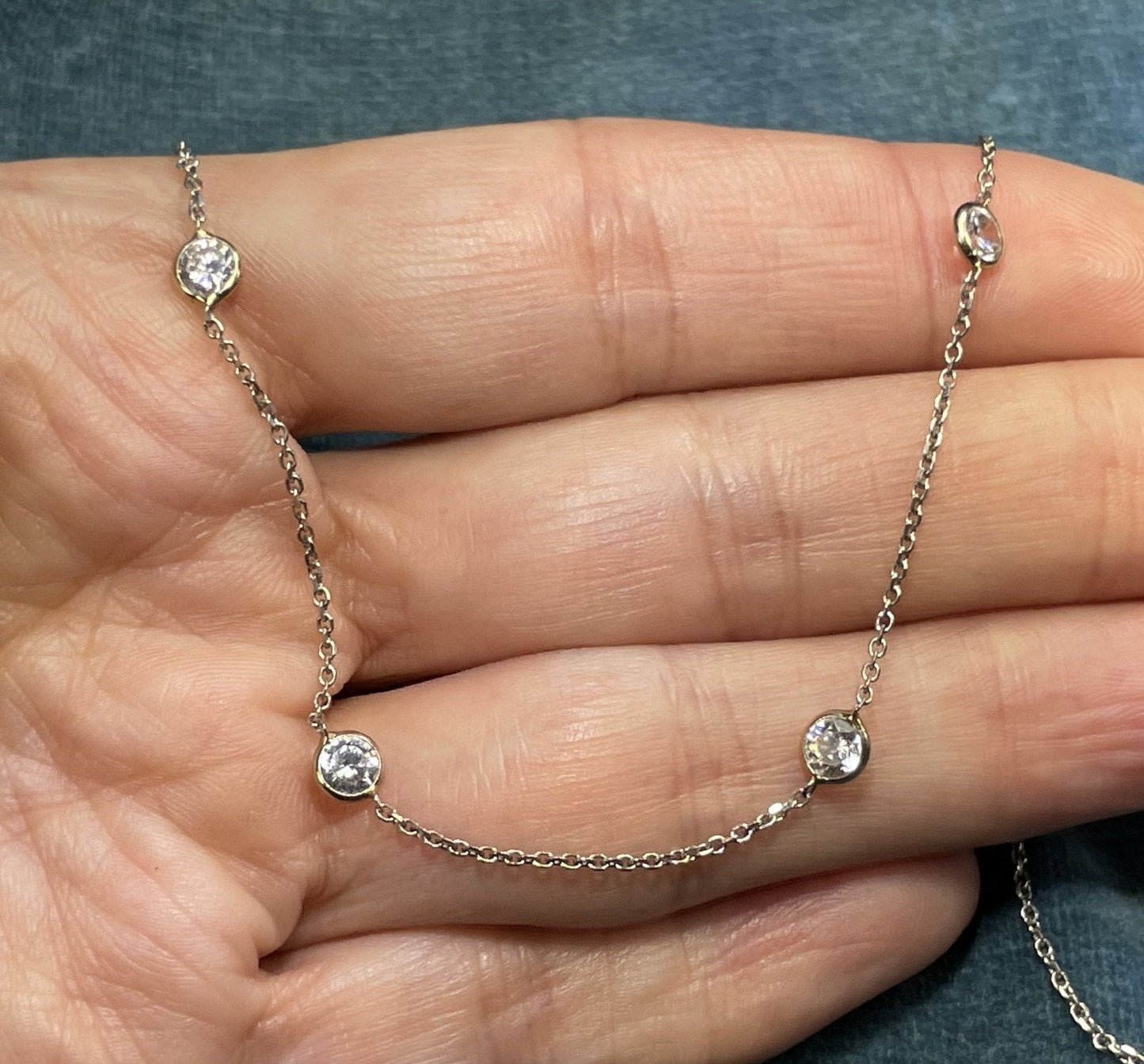14k White Gold Faux Diamond By the Yard CONFETTI Chain Necklace.