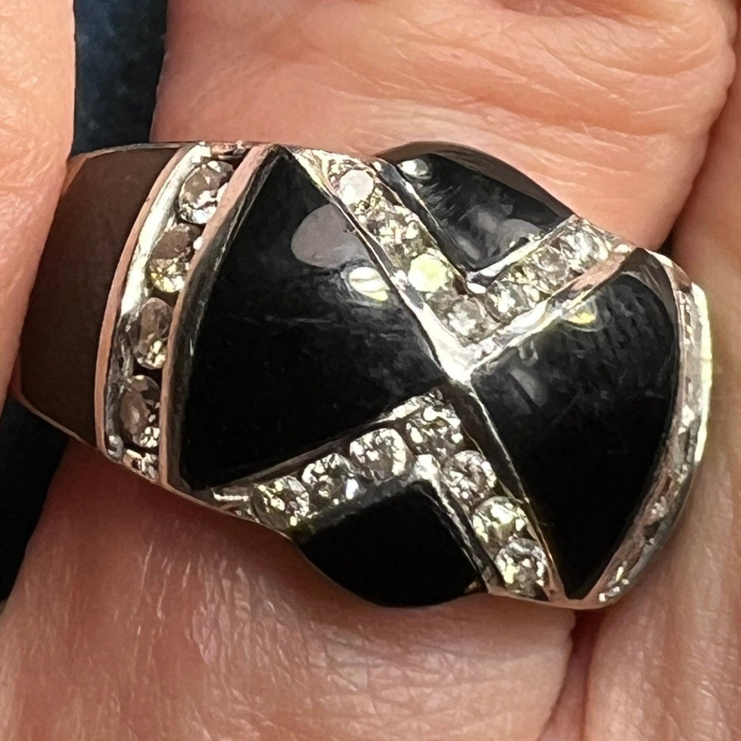 14k White Gold Inlaid Onyx + 0.50 TCW Diamond Ring