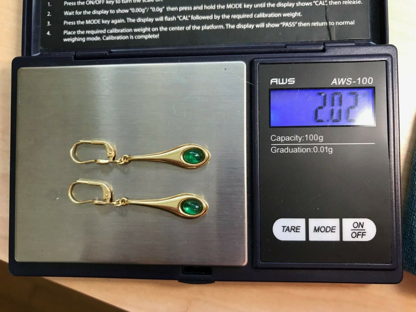14k Yellow Gold 3.3 TCW Cabochon Emerald Dangle Earrings. 2" Leverbacks-K2L22J