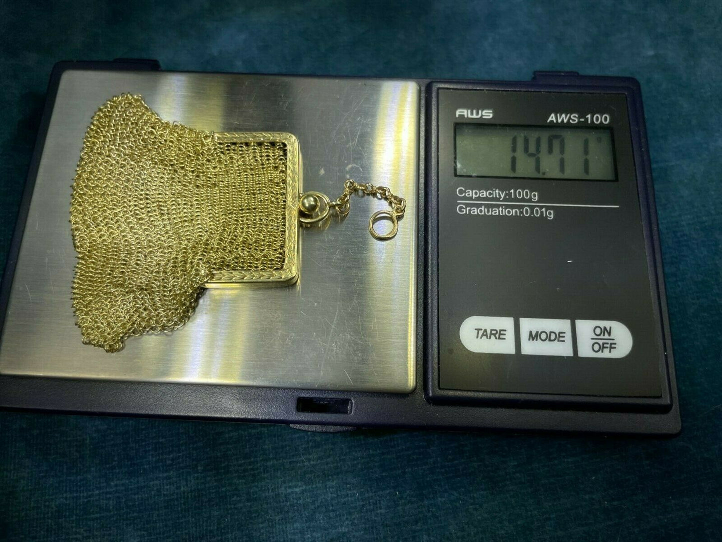 14k Yellow Gold Antique Mesh Coin Purse Pendant. 2" & 14g**VIDEO*_21_262
