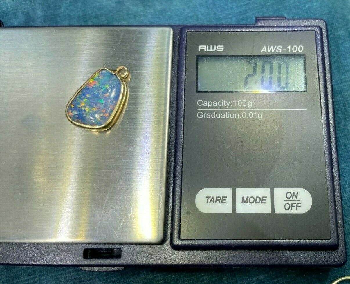 14k Yellow Gold Australian Black Opal Doublet Pendant ***VIDEO***