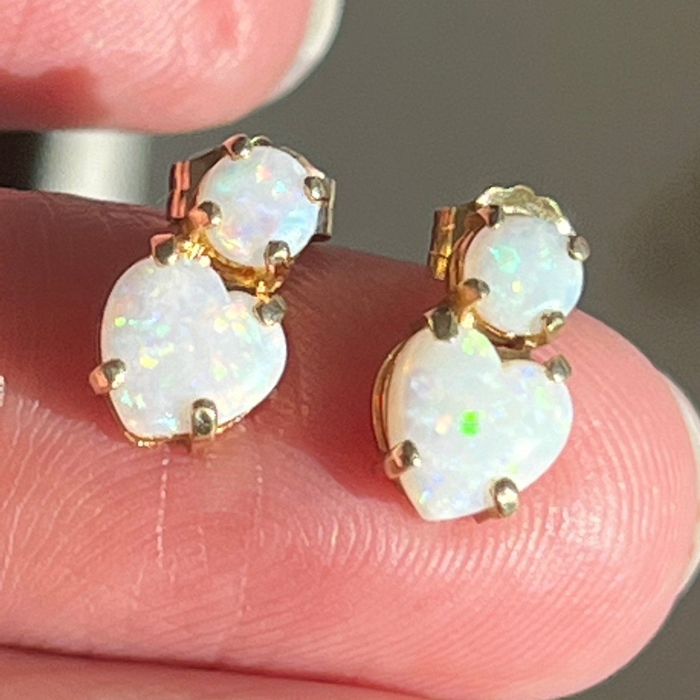 14k Yellow Gold Australian Opal HEART Earrings *Video*