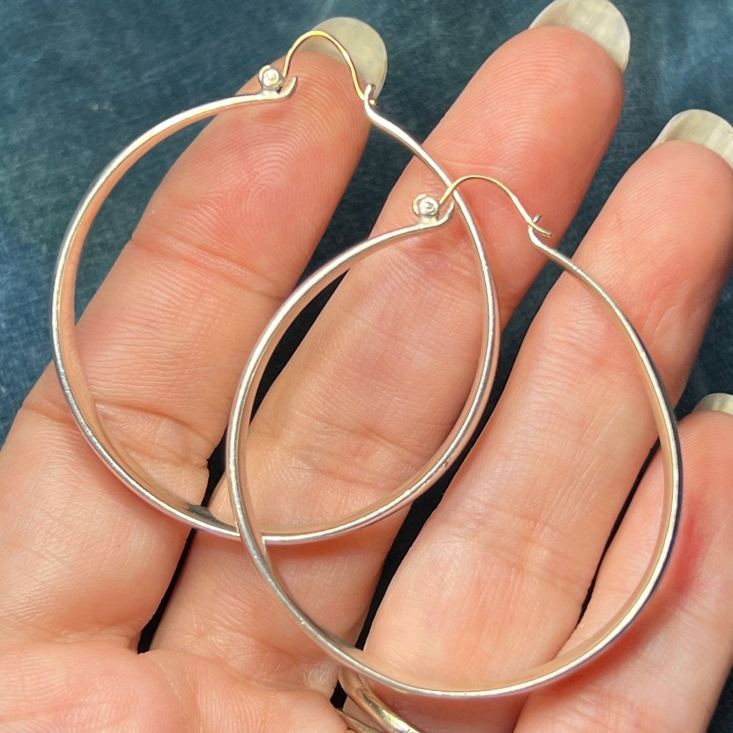 14k Yellow Gold Earwire & 925 Wide Gypsy Hoop Earrings. 2"+ 19g