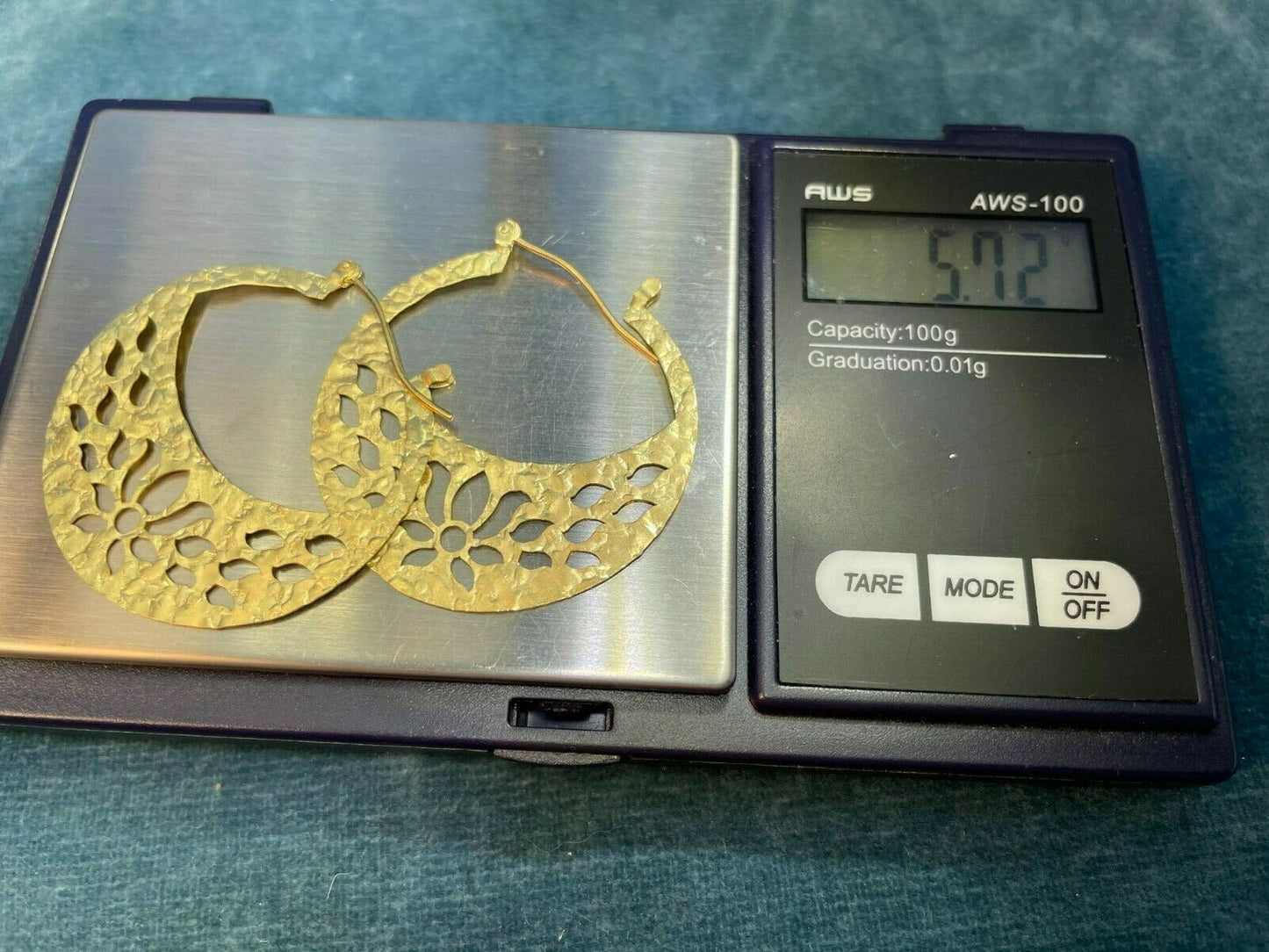 14k Yellow Gold Hammered LOTUS Blossom Hoop Earrings. 1.5" *MANDALA**ts380_19